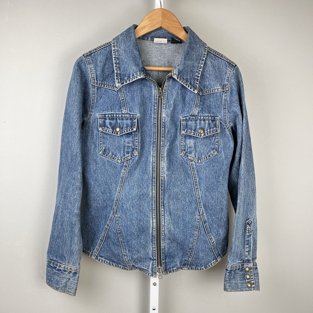 Vintage Y2K Arizona Jeans Denim Jacket Womens L Full Zip‎ 100% Cotton Western - Picture 2 of 6